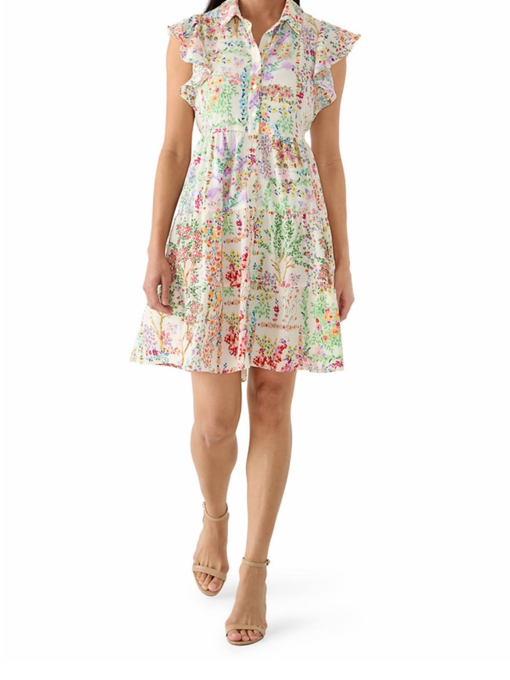NWT Maison Tara Women’s Ivory Ruffle-Sleeve Floral Mini Dress Sz. 14